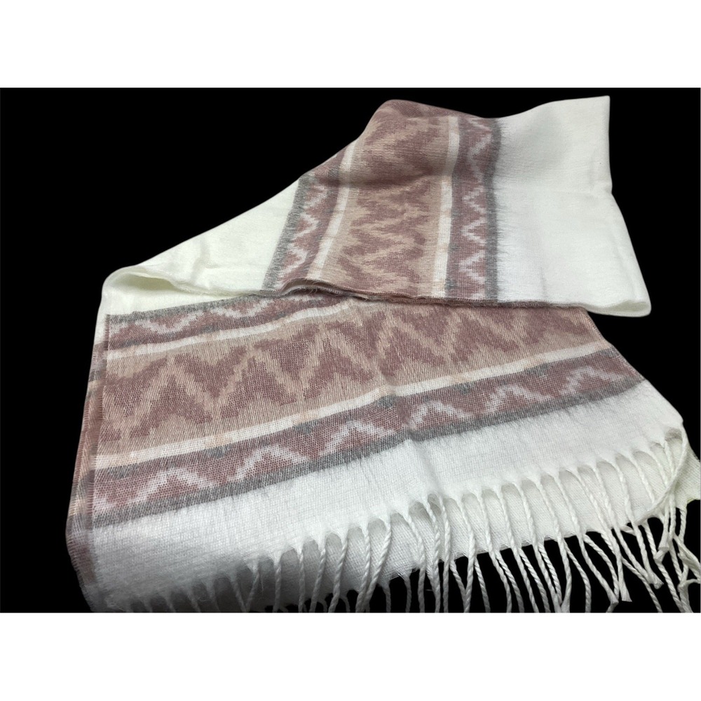Winter Scarf Made In Italy Mauve/Off White Southwestern Fringe 16"x64"